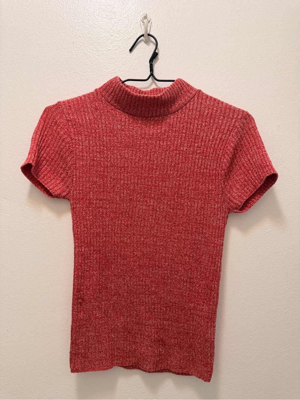 Rave Red Marled Knit Mock Neck Short Sleeve Top Size S
